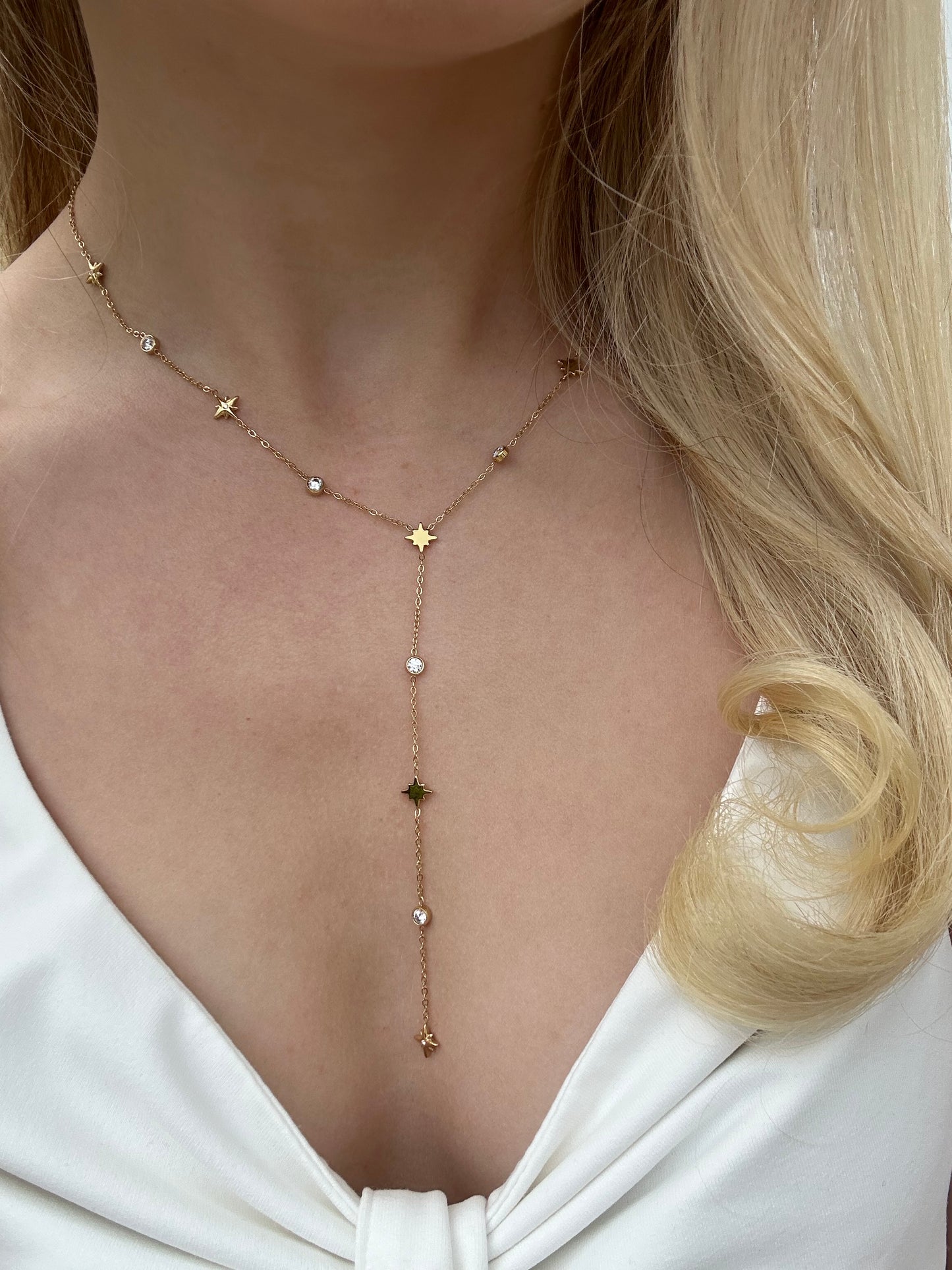Collier Y étoile et strass