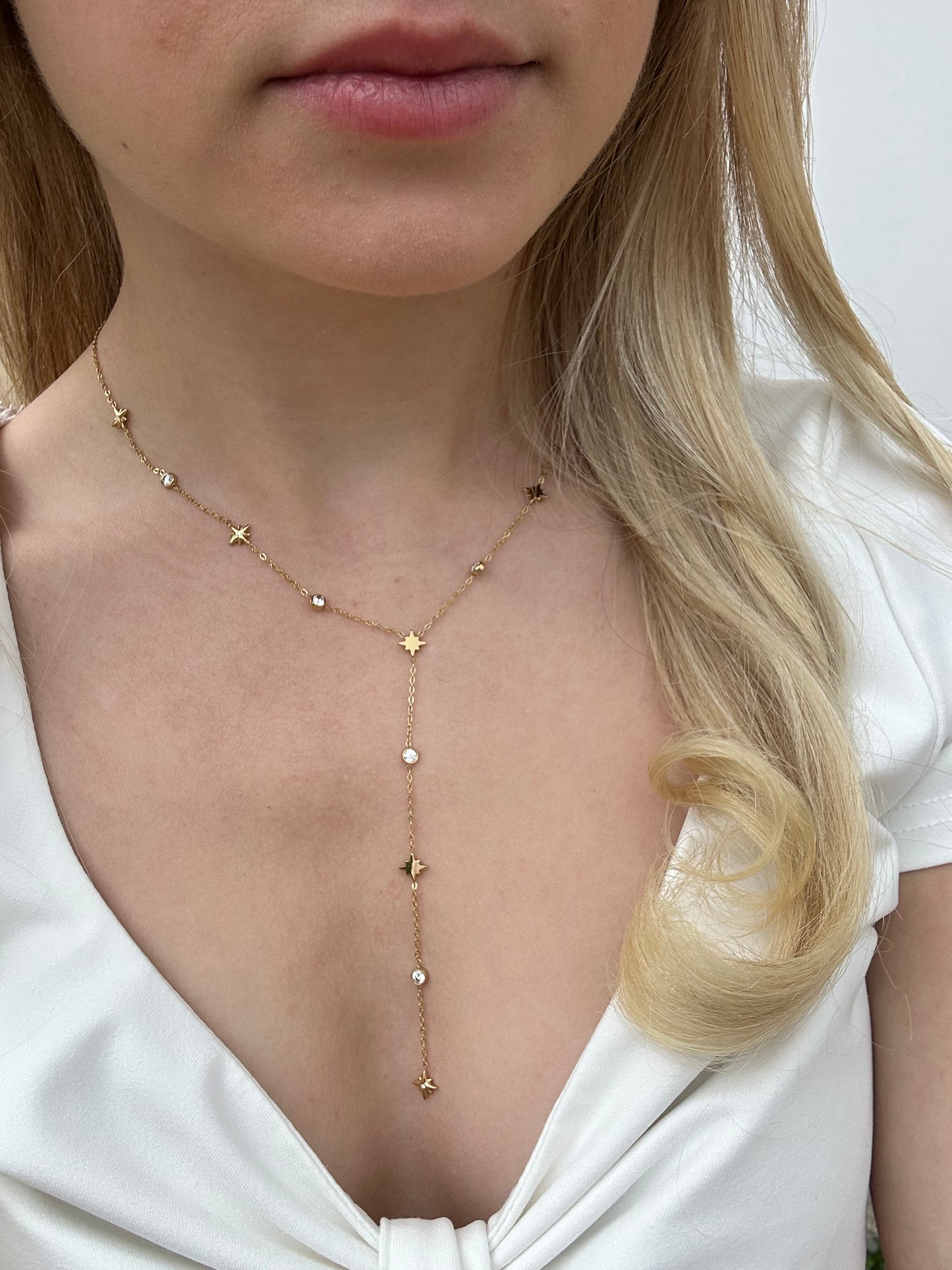 Collier Y étoile et strass