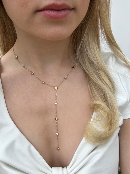 Collier Y étoile et strass