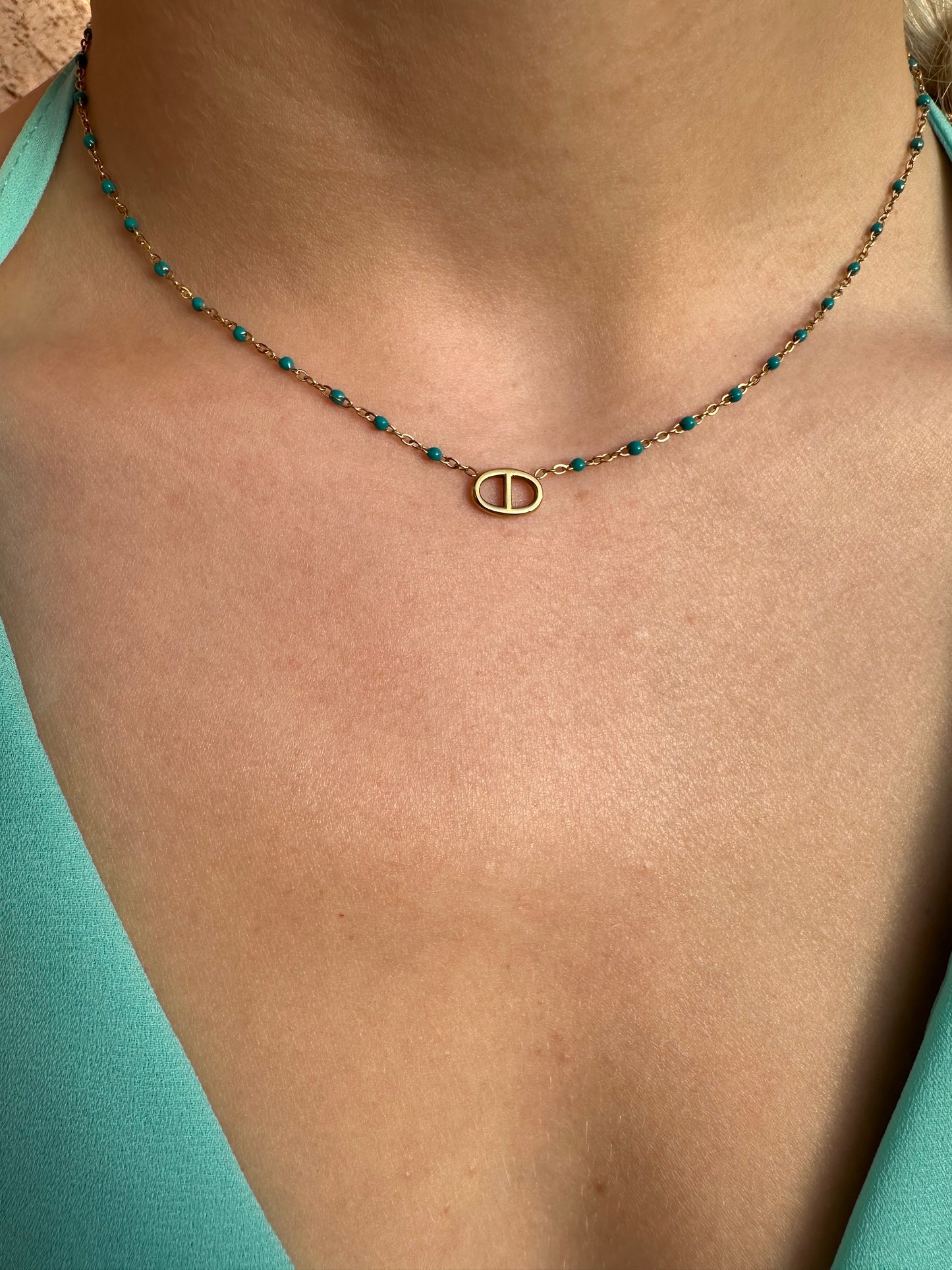 Collier perle maille marine