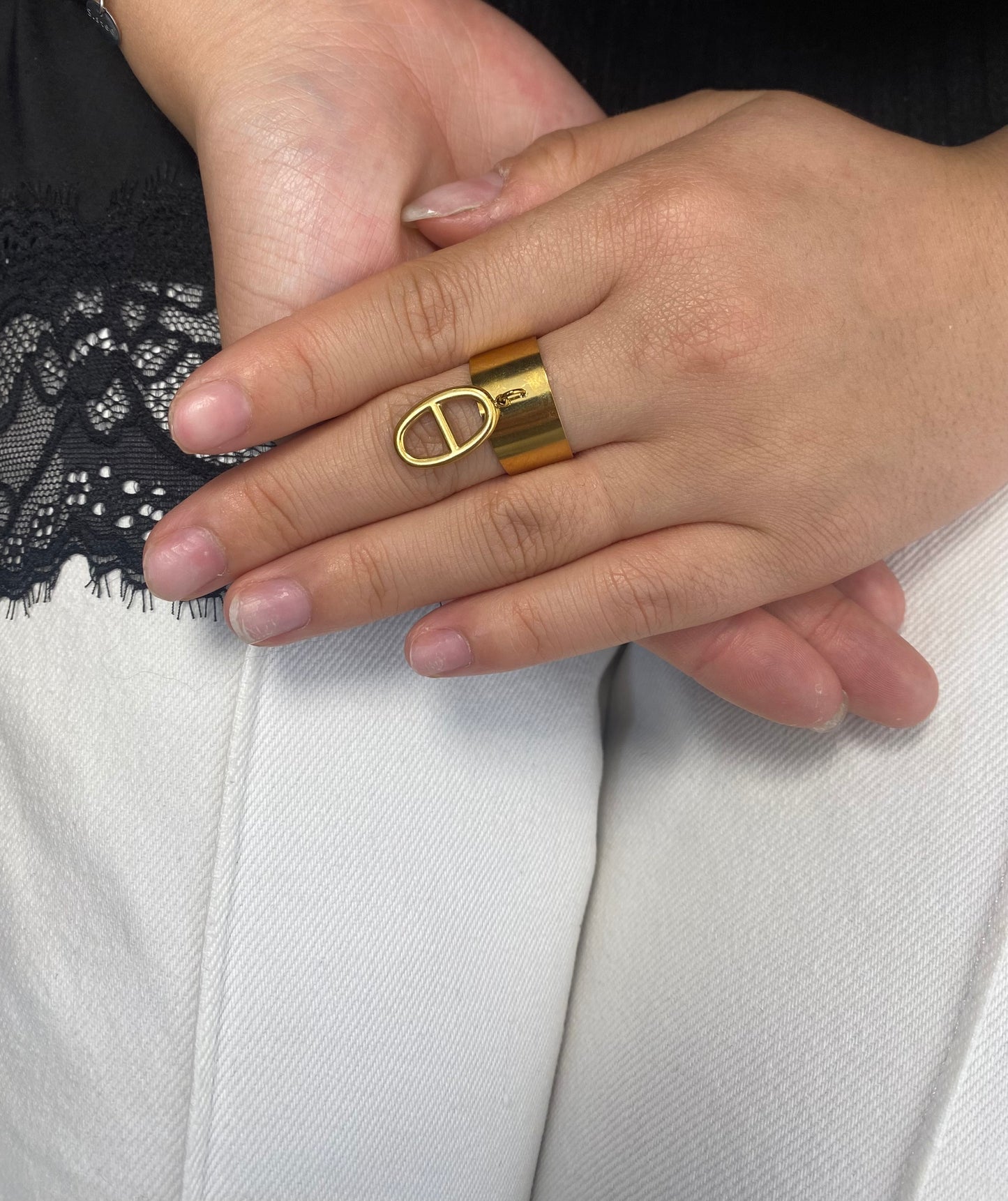 Bague breloque maille marine