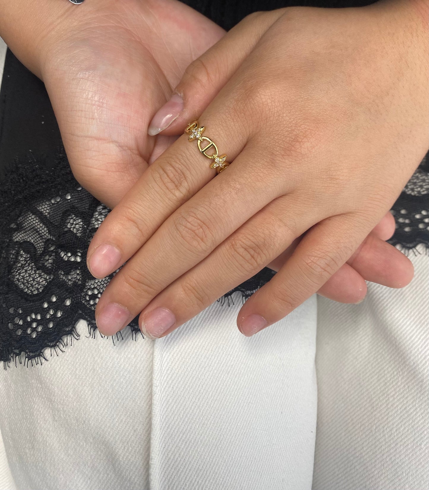 Bague maille marine et strass