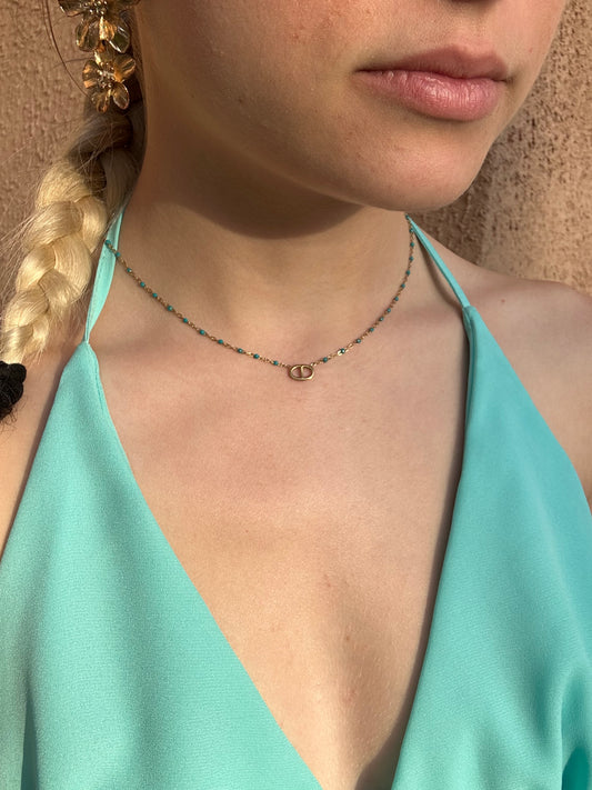 Collier perle maille marine